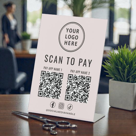 Scan to Pay 2 QR Codes Business Logo Pink Sockelschild