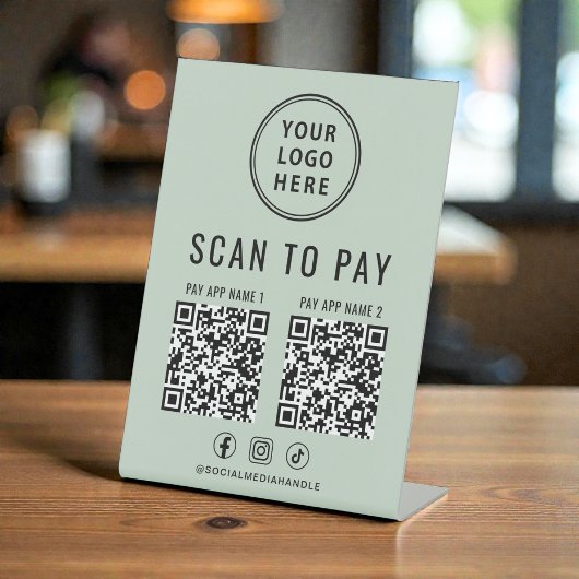 Scan to Pay 2 QR Codes Business Logo Sage Green Sockelschild