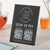 Scan to Pay 2 QR Codes Business-Logo schwarz Sockelschild (In Situ)