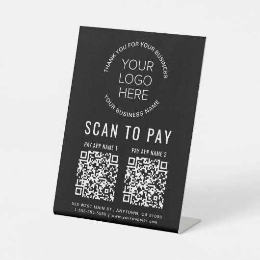 Scan to Pay 2 QR Codes Business-Logo schwarz Sockelschild (Vorderseite)