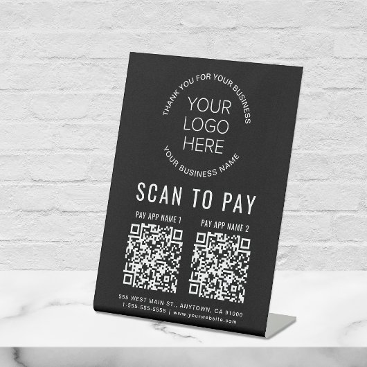 Scan to Pay 2 QR Codes Business-Logo schwarz Sockelschild