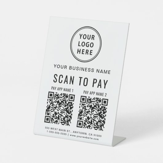 Scan to Pay 2 QR Codes Business-Logo Sockelschild (Vorderseite)