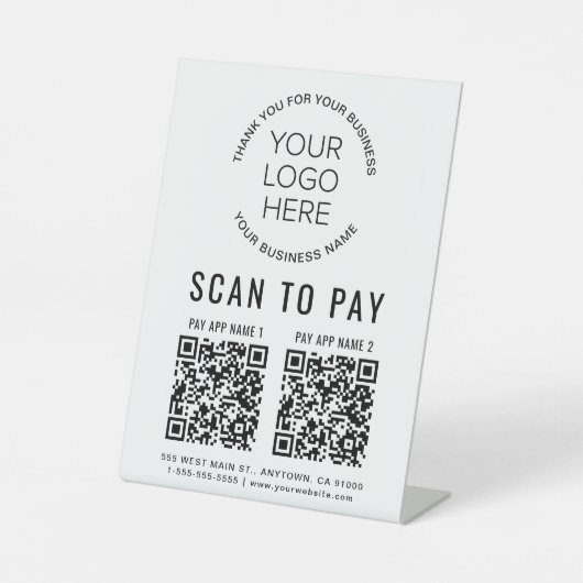 Scan to Pay 2 QR Codes Business-Logo Sockelschild (Vorderseite)