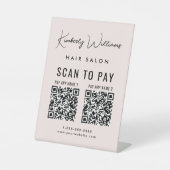 Scan to Pay 2 QR Codes Business Script rosa Sockelschild (Vorderseite)
