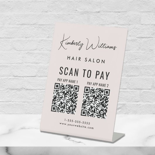 Scan to Pay 2 QR Codes Business Script rosa Sockelschild
