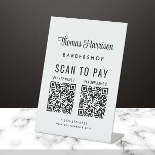 Scan to Pay 2 QR Codes Business Table Sockelschild