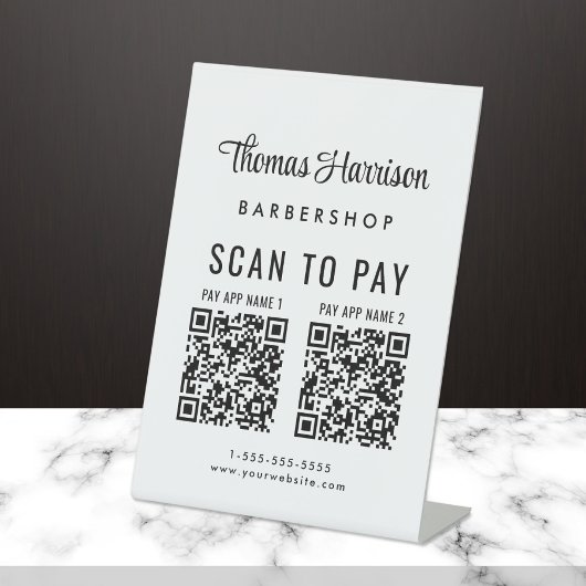 Scan to Pay 2 QR Codes Business Table Sockelschild