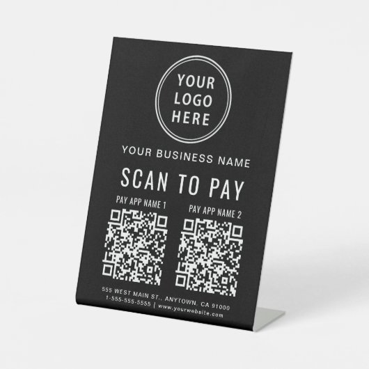 Scan to Pay 2 QR Codes Logo Schwarz Sockelschild (Vorderseite)