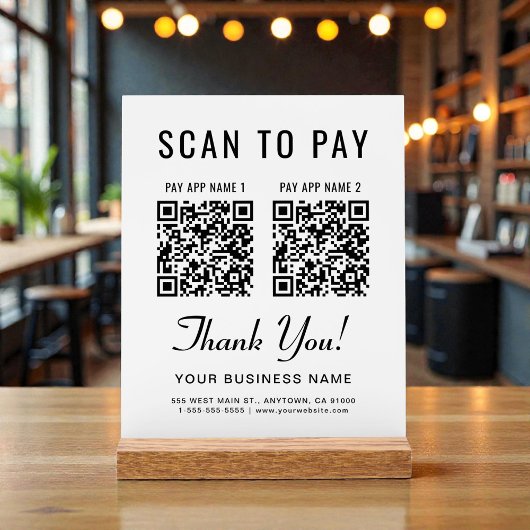 Scan to Pay 2 QR Codes Tabletop Acrylschild