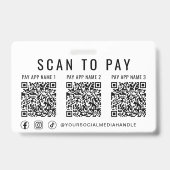 Scan to Pay 3 Payment QR Codes Social Media Ausweis (Back)