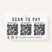 Scan to Pay 3 Payment QR Codes Social Media Ausweis (Vorderseite)