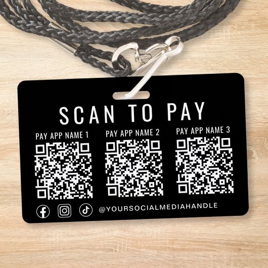 Scan to Pay 3 Payment QR Codes Social Media Black Ausweis