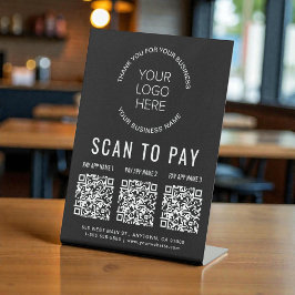 Scan to Pay 3 QR Codes Business Logo Black Sockelschild