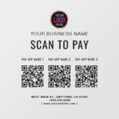 Scan to Pay 3 QR Codes - Business-Logo Fensteraufkleber (Blatt)