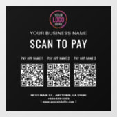 Scan to Pay 3 QR Codes - Business-Logo Fensteraufkleber (Blatt)