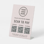 Scan to Pay 3 QR Codes Business Logo Pink Sockelschild (Vorderseite)