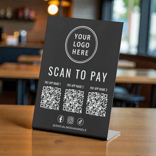 Scan to Pay 3 QR Codes Business Logo Social Media Sockelschild