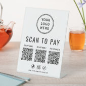 Scan to Pay 3 QR Codes Business Logo Social Media Sockelschild (In Situ)