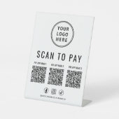 Scan to Pay 3 QR Codes Business Logo Social Media Sockelschild (Vorderseite)