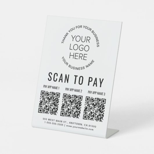 Scan to Pay 3 QR Codes - Business-Logo Sockelschild (Vorderseite)