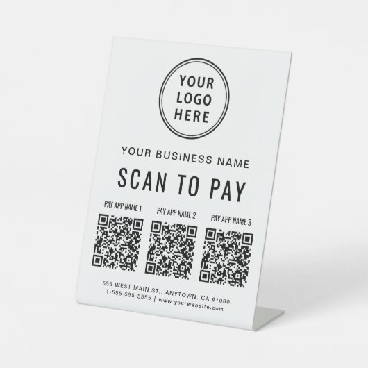 Scan to Pay 3 QR Codes - Business-Logo Sockelschild (Vorderseite)