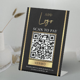 Scan to Pay Black & Gold Business Logo QR Code Sockelschild