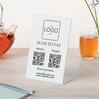 Scan To Pay Business Logo Qr Code Pedestal Sign Sockelschild