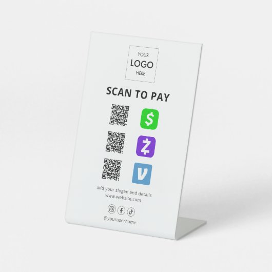 Scan to Pay Business Logo Qr Code Pedestzeichen Sockelschild (Vorderseite)