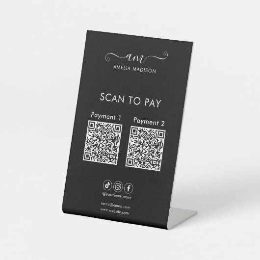 Scan To Pay Business Qr Code Script Black Sockelschild (Vorderseite)
