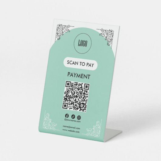 Scan To Pay Geschäft Logo Qr Code Podest Schild (Vorderseite)