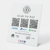 Scan To Pay Geschäft Logo Qr Code Tischständer Sockelschild (Vorderseite)