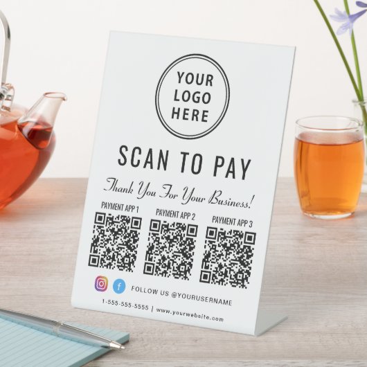 Scan to Pay Logo 3 Payment QR Codes Sockelschild (In Situ)