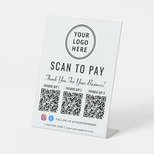 Scan to Pay Logo 3 Payment QR Codes Sockelschild (Vorderseite)
