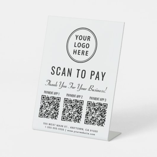 Scan to Pay Logo 3 Payment QR Codes Sockelschild (Vorderseite)