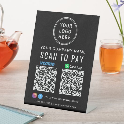 Scan to Pay Logo CashApp Venmo QR Codes Black Sockelschild (In Situ)