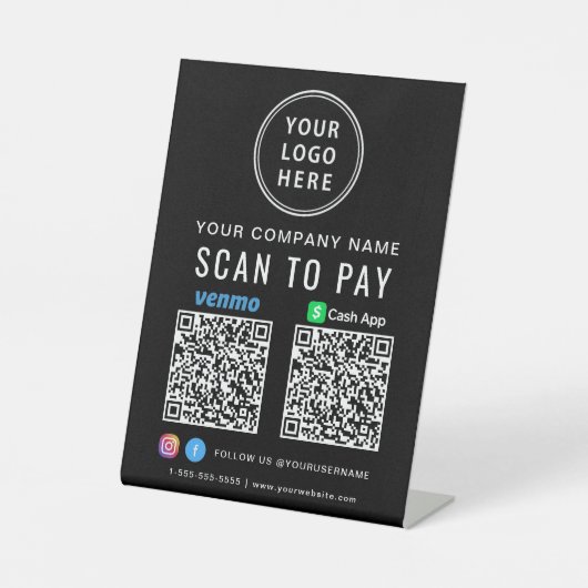 Scan to Pay Logo CashApp Venmo QR Codes Black Sockelschild (Vorderseite)