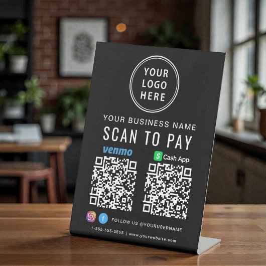 Scan to Pay Logo CashApp Venmo QR Codes Black Sockelschild