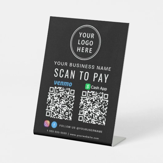 Scan to Pay Logo CashApp Venmo QR Codes Black Sockelschild (Vorderseite)
