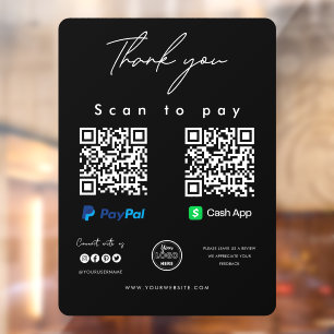 Scan to Pay Logo Paypal Cash App QR Code Vielen Da Fensteraufkleber