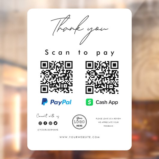 Scan to Pay Logo Paypal Cash App QR Code Vielen Da Fensteraufkleber (Blatt 2)
