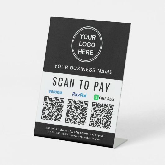 Scan to Pay Logo Paypal Venmo CashApp QR Codes Sockelschild (Vorderseite)