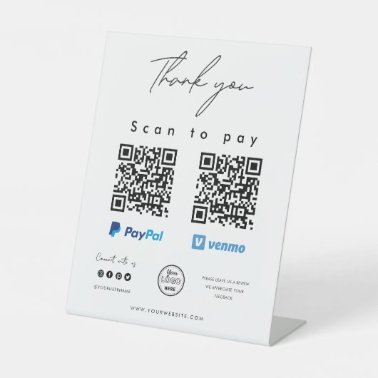 Scan to Pay Logo Paypal Venmo QR Code Vielen Dank Sockelschild (Vorderseite)