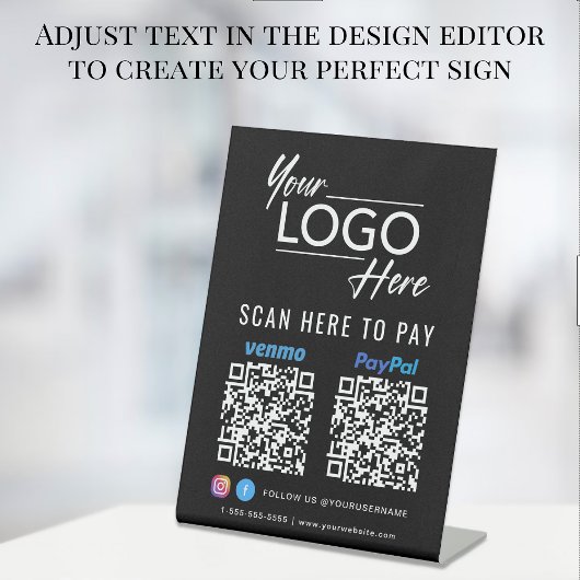 Scan to Pay Logo Paypal Venmo QR Codes Black Sockelschild