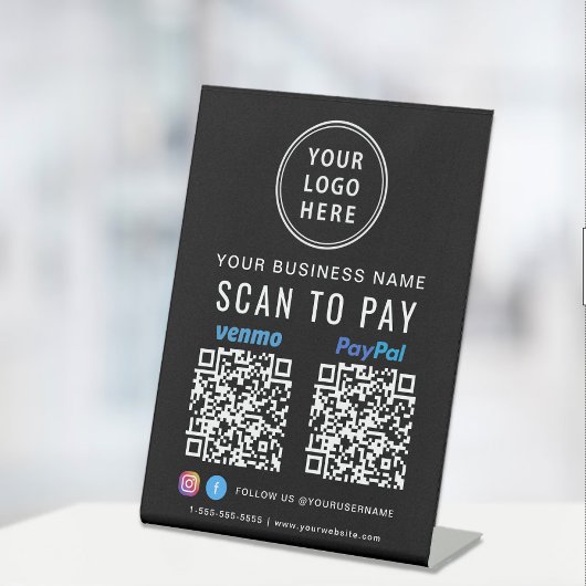Scan to Pay Logo Paypal Venmo QR Codes Black Sockelschild