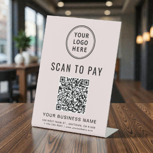 Scan to Pay QR Code and Logos Business Pink Sockelschild