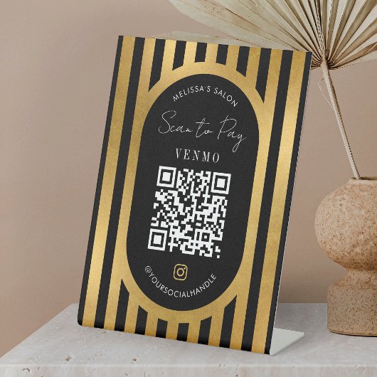 Scan To Pay QR Code Black & Gold Salon Shop Sockelschild