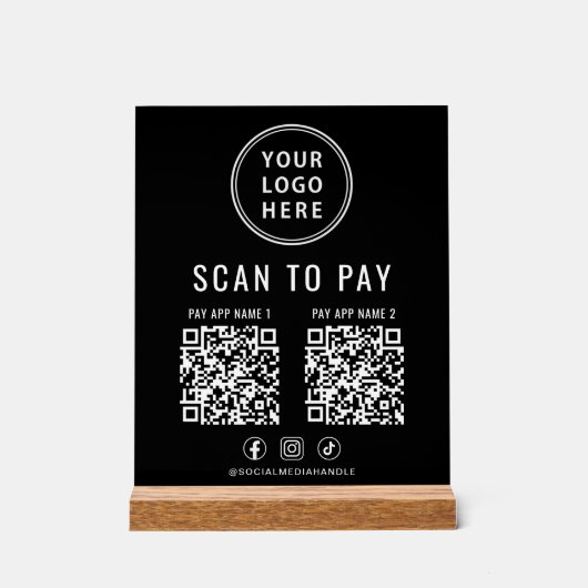 Scan to Pay QR Code Black Tabletop Acrylschild (Vorderseite)