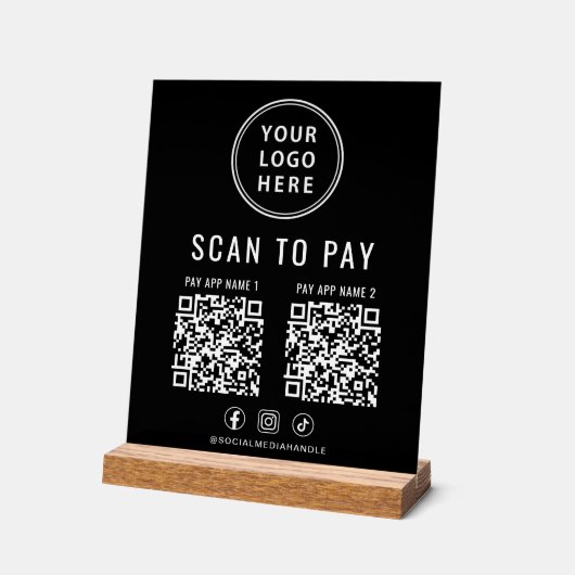 Scan to Pay QR Code Black Tabletop Acrylschild (Winkel)