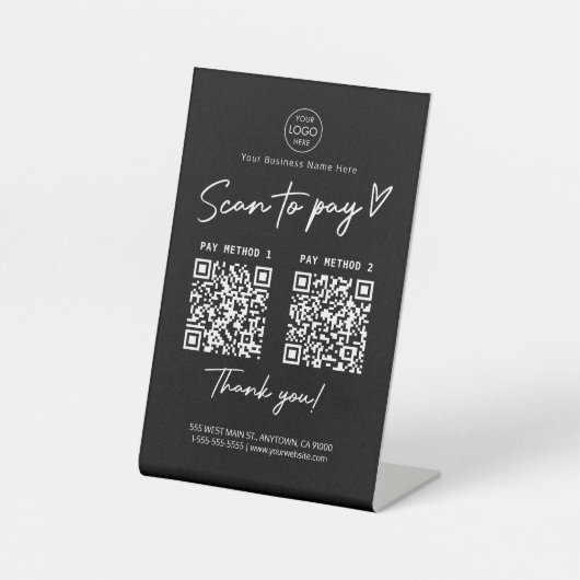 Scan to Pay QR Code Payment Links Schwarz Sockelschild (Vorderseite)