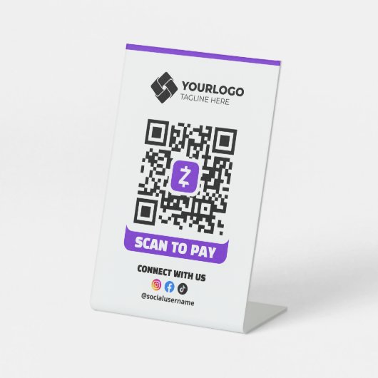 Scan to Pay QR Code Payment Zelle Logo Sockelschild (Vorderseite)